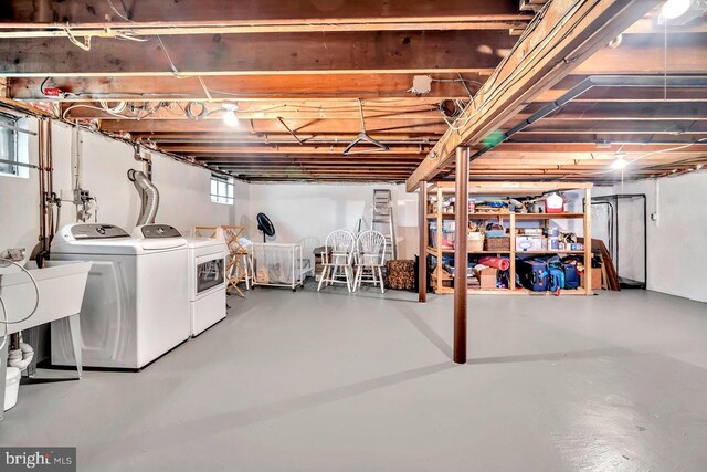 below grade area featuring independent washer and dryer