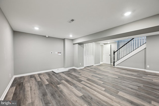 1954 Sponson St, Baltimore, MD 21230 - finished basement with wood finished floors, recessed lighting, baseboards, and stairs