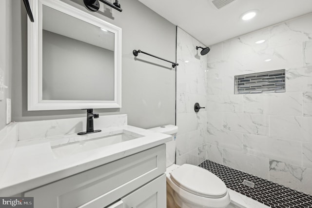1954 Sponson St, Baltimore, MD 21230 - bathroom featuring toilet, a stall shower, visible vents, vanity, and recessed lighting