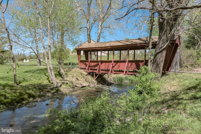 dock area with a lawn