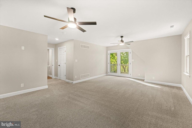 7746 Emerson Burrier Rd, Mount Airy, MD 21771 - empty room featuring light colored carpet, ceiling fan, visible vents, and baseboards