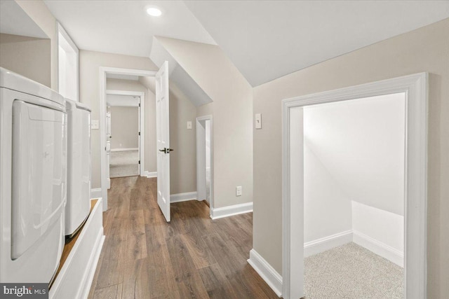 7746 Emerson Burrier Rd, Mount Airy, MD 21771 - hallway with baseboards, vaulted ceiling, recessed lighting, and wood finished floors