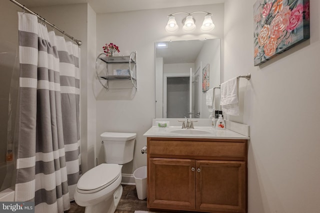 24840 Mistletoe Dr, Georgetown, DE 19947 - full bath with vanity, toilet, a shower with shower curtain, and baseboards