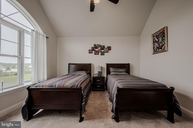 24840 Mistletoe Dr, Georgetown, DE 19947 - carpeted bedroom with vaulted ceiling, baseboards, and ceiling fan