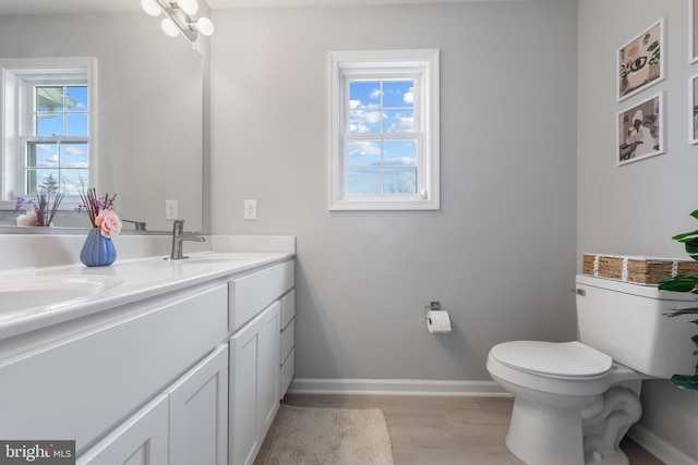 full bath featuring baseboards, a wealth of natural light, a sink, and wood finished floors