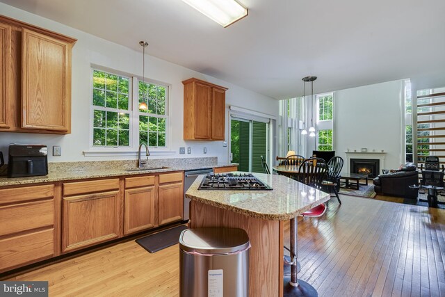 3001 Mandarin Pl, Waldorf, MD 20603 - kitchen featuring light stone countertops, appliances with stainless steel finishes, a sink, and light wood-style floors