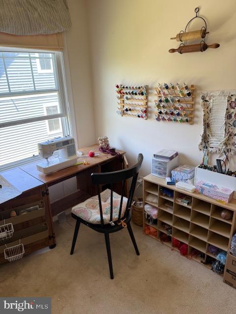 view of carpeted home office