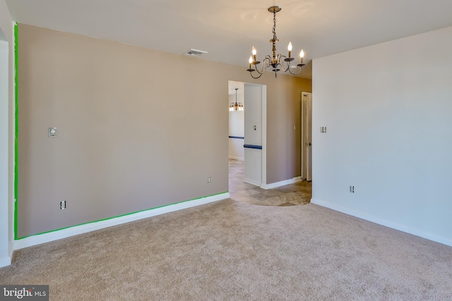 3 Dusty Rd, Easton, PA 18045 - spare room featuring visible vents, baseboards, carpet floors, and a notable chandelier