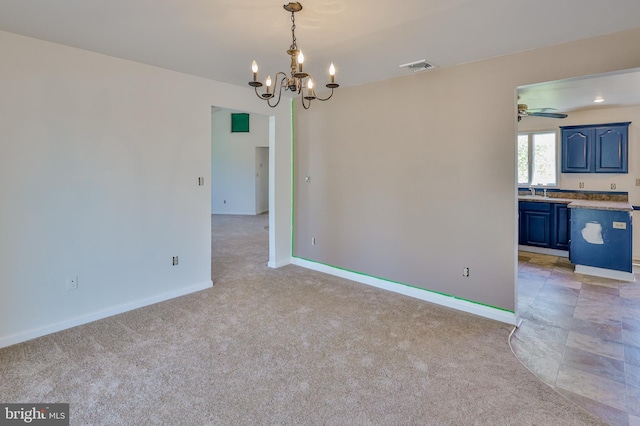 3 Dusty Rd, Easton, PA 18045 - unfurnished dining area featuring light colored carpet, baseboards, a notable chandelier, and visible vents