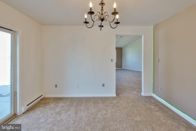 3 Dusty Rd, Easton, PA 18045 - carpeted spare room featuring baseboards, a notable chandelier, and baseboard heating