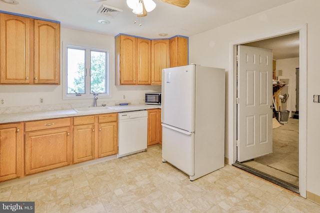 3 Dusty Rd, Easton, PA 18045 - kitchen featuring ceiling fan, a sink, light countertops, light floors, and white appliances