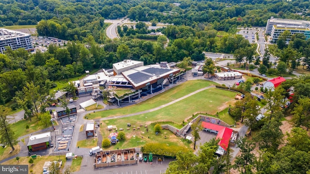 bird's eye view featuring a view of trees