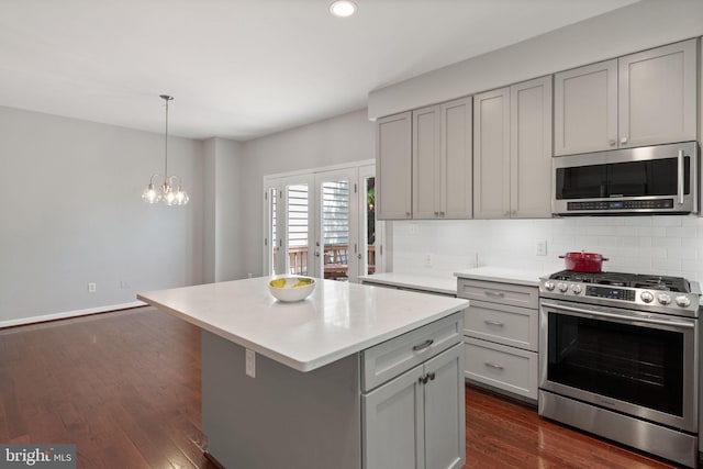 5811 Summerlake Way, Centreville, VA 20120 - kitchen featuring light countertops, gray cabinets, appliances with stainless steel finishes, and tasteful backsplash