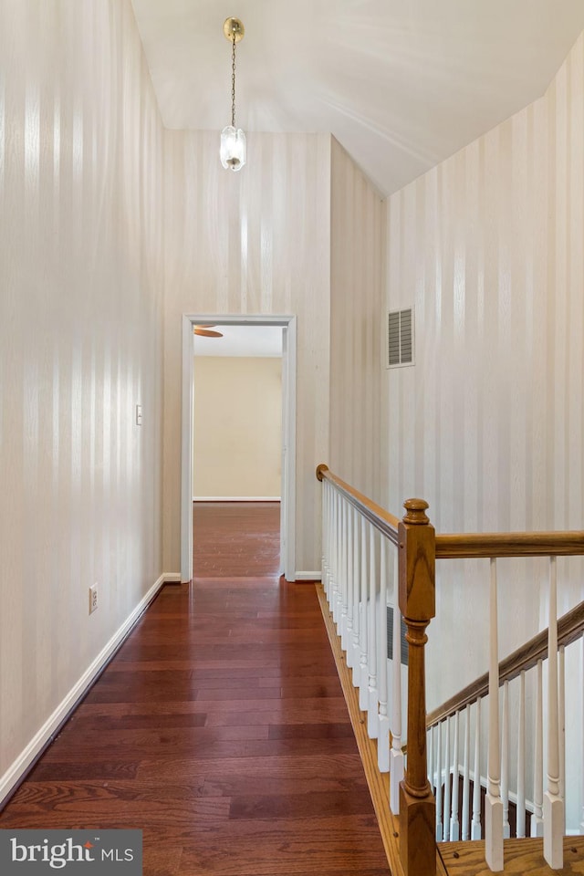 5811 Summerlake Way, Centreville, VA 20120 - corridor featuring an upstairs landing, wallpapered walls, wood finished floors, and visible vents