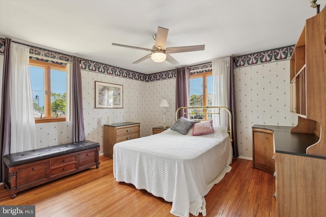 315 Waverly Rd, Southampton, PA 18966 - bedroom featuring wallpapered walls, light wood finished floors, and ceiling fan
