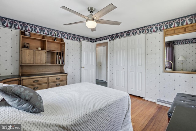 315 Waverly Rd, Southampton, PA 18966 - bedroom with wallpapered walls, hardwood / wood-style flooring, baseboards, and a ceiling fan