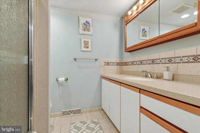 315 Waverly Rd, Southampton, PA 18966 - full bath featuring tile patterned floors, vanity, baseboards, and backsplash