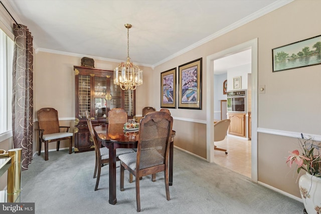 315 Waverly Rd, Southampton, PA 18966 - dining area with a chandelier, light carpet, ornamental molding, and baseboards