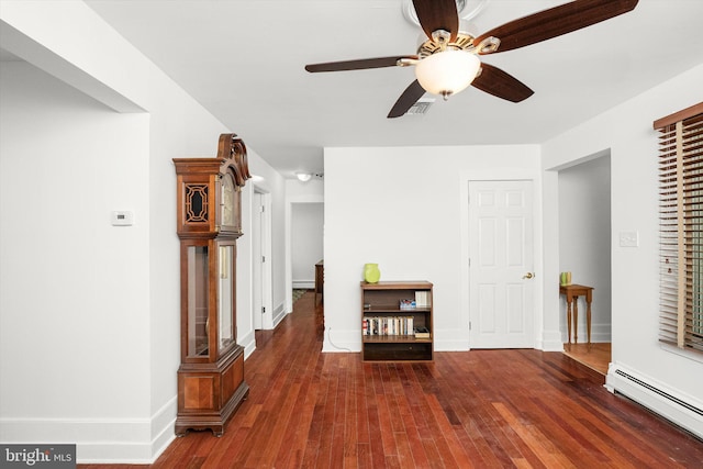 221 Orchard Ave, Burlington, NJ 08016 - interior space with a ceiling fan, visible vents, wood finished floors, baseboards, and a baseboard radiator