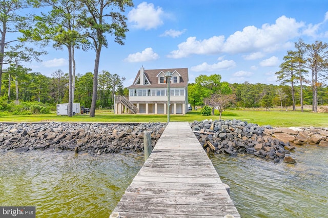 40461 Old Breton Beach Rd, Leonardtown, MD 20650 - dock featuring stairway, a yard, and a water view