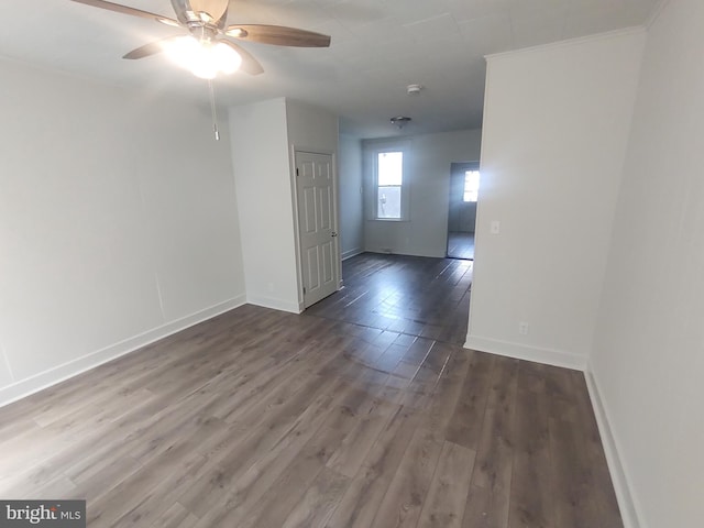 615 Lake St, Lancaster, PA 17603 - empty room featuring baseboards, ceiling fan, ornamental molding, and wood finished floors