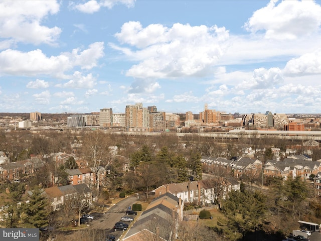 drone / aerial view with a view of city