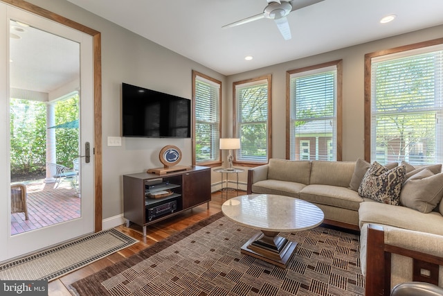 465 Hillcrest Ave, State College, PA 16803 - living room with baseboards, recessed lighting, ceiling fan, and wood finished floors