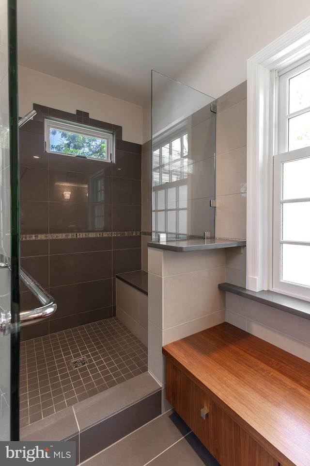 465 Hillcrest Ave, State College, PA 16803 - bathroom featuring tile patterned flooring, plenty of natural light, and a stall shower