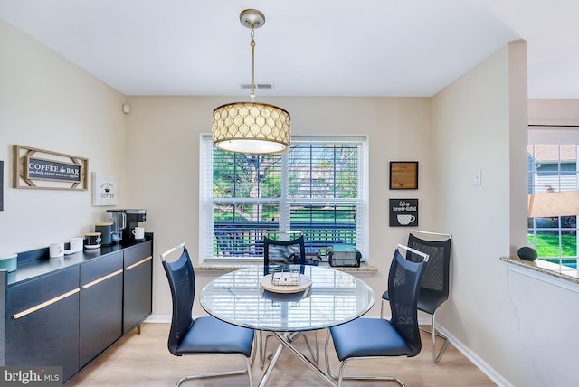 dining room with visible vents, a wealth of natural light, and light wood finished floors
