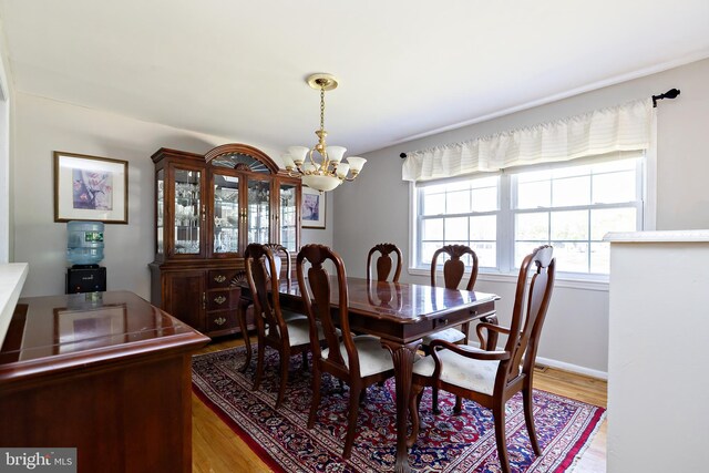 dining room featuring a notable chandelier and light wood finished floors