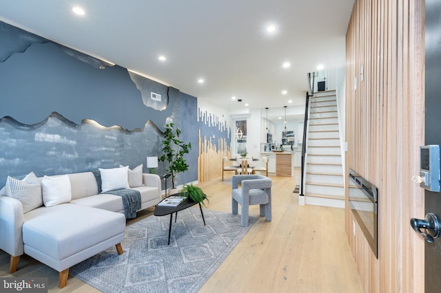 2074 E Birch St, Philadelphia, PA 19134 - living area with recessed lighting, stairs, visible vents, and light wood-type flooring