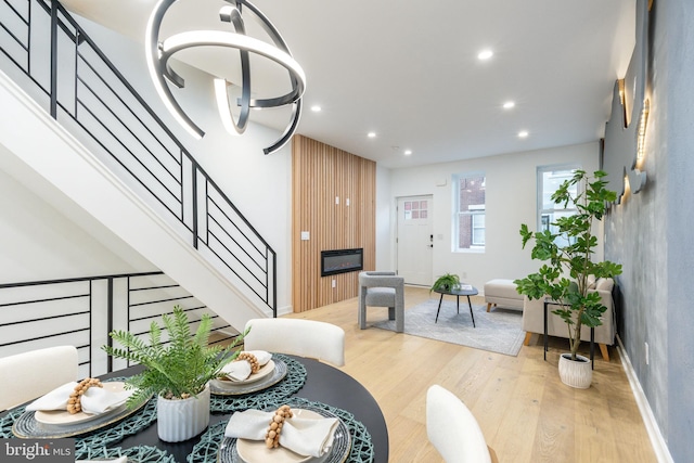 2074 E Birch St, Philadelphia, PA 19134 - dining space with recessed lighting, baseboards, stairs, and wood finished floors