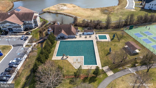 bird's eye view featuring a water view