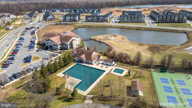 aerial view with a water view