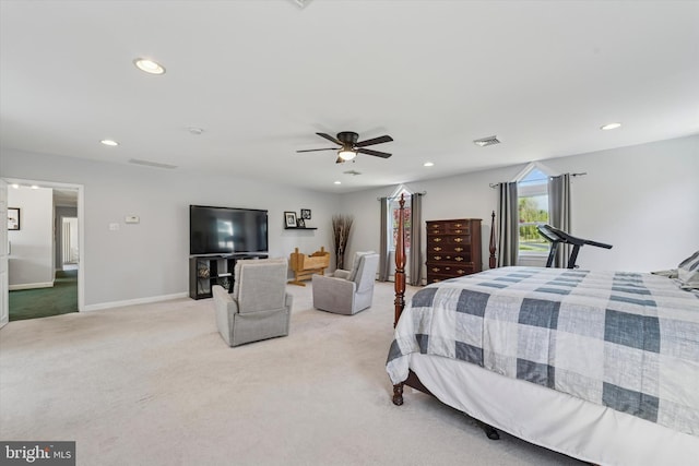 380 Bishop Hollow Rd, Newtown Square, PA 19073 - bedroom with light carpet, recessed lighting, ceiling fan, and baseboards