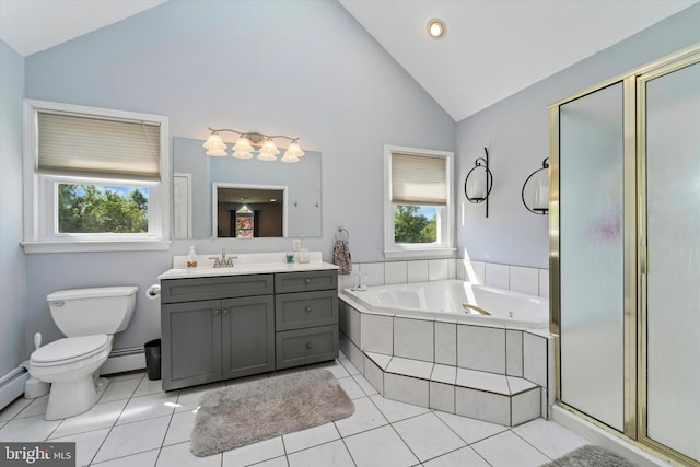 380 Bishop Hollow Rd, Newtown Square, PA 19073 - full bathroom with baseboard heating, a bath, a shower stall, vanity, and toilet