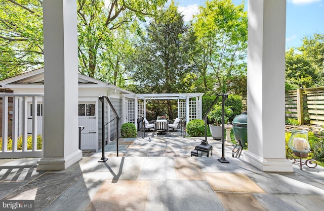 4416 Stanford St, Chevy Chase, MD 20815 - view of patio featuring fence and a pergola