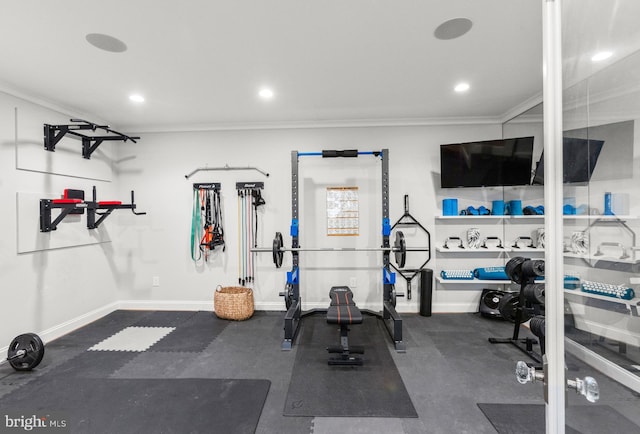 4416 Stanford St, Chevy Chase, MD 20815 - exercise area featuring baseboards, ornamental molding, and recessed lighting