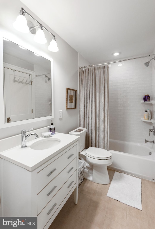 4416 Stanford St, Chevy Chase, MD 20815 - bathroom with toilet, shower / bathtub combination with curtain, tile patterned flooring, and vanity
