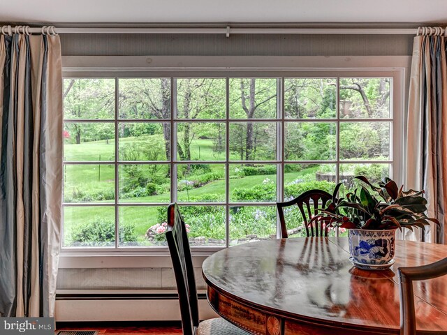 sunroom with plenty of natural light and baseboard heating