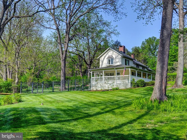 view of yard with a porch