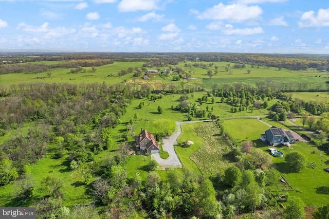 birds eye view of property featuring a rural view