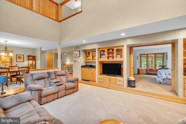 8 Winchester Ct, Tabernacle, NJ 08088 - living room with light carpet, a towering ceiling, and recessed lighting