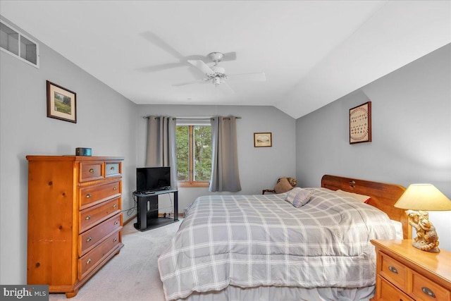 8 Winchester Ct, Tabernacle, NJ 08088 - bedroom with light carpet, vaulted ceiling, and ceiling fan