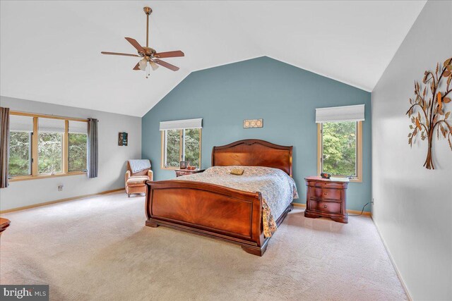 8 Winchester Ct, Tabernacle, NJ 08088 - carpeted bedroom featuring multiple windows, lofted ceiling, baseboards, and ceiling fan