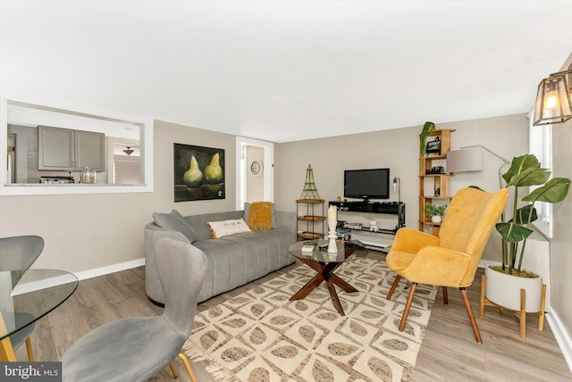 living area with baseboards and light wood-style floors