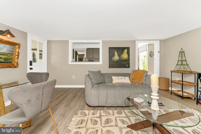 living room with wood finished floors and baseboards