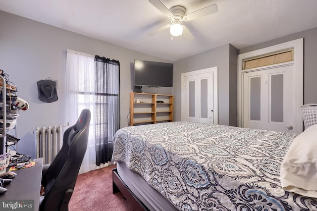 731 Locust St, Columbia, PA 17512 - bedroom featuring carpet floors, a ceiling fan, radiator heating unit, and vaulted ceiling