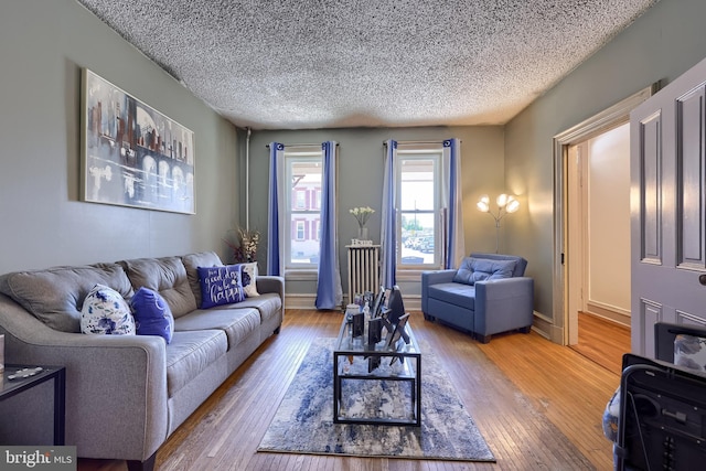 731 Locust St, Columbia, PA 17512 - living area with wood-type flooring, a textured ceiling, and baseboards