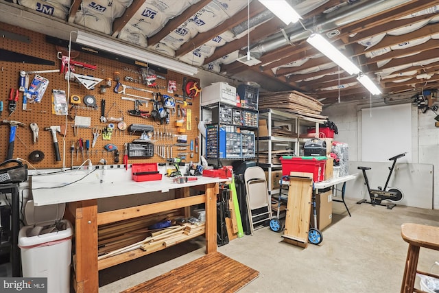 below grade area featuring a workshop area